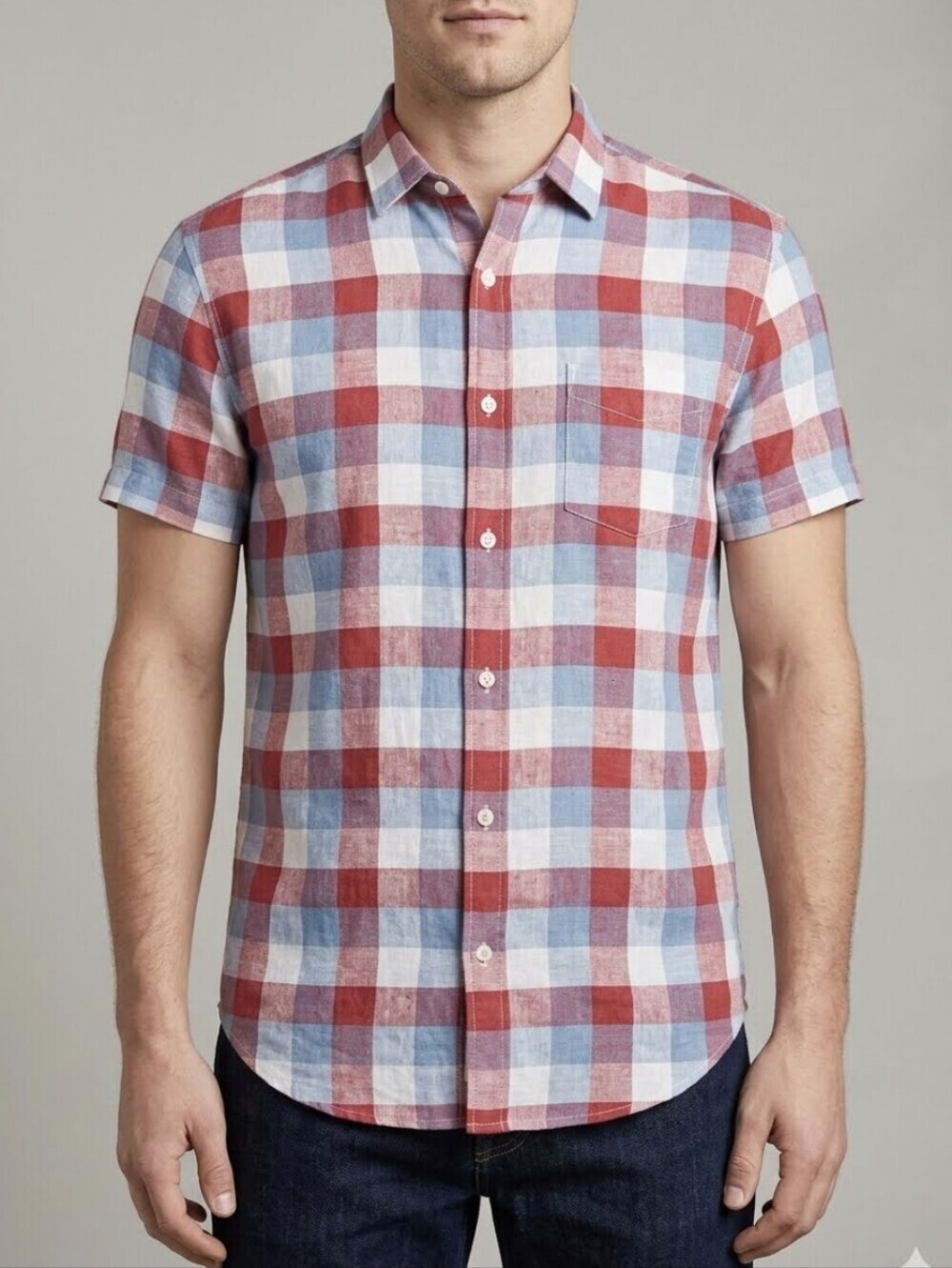 FRANK AND OAK Men's Short Sleeved Button-Down Shirt, Linen Blend